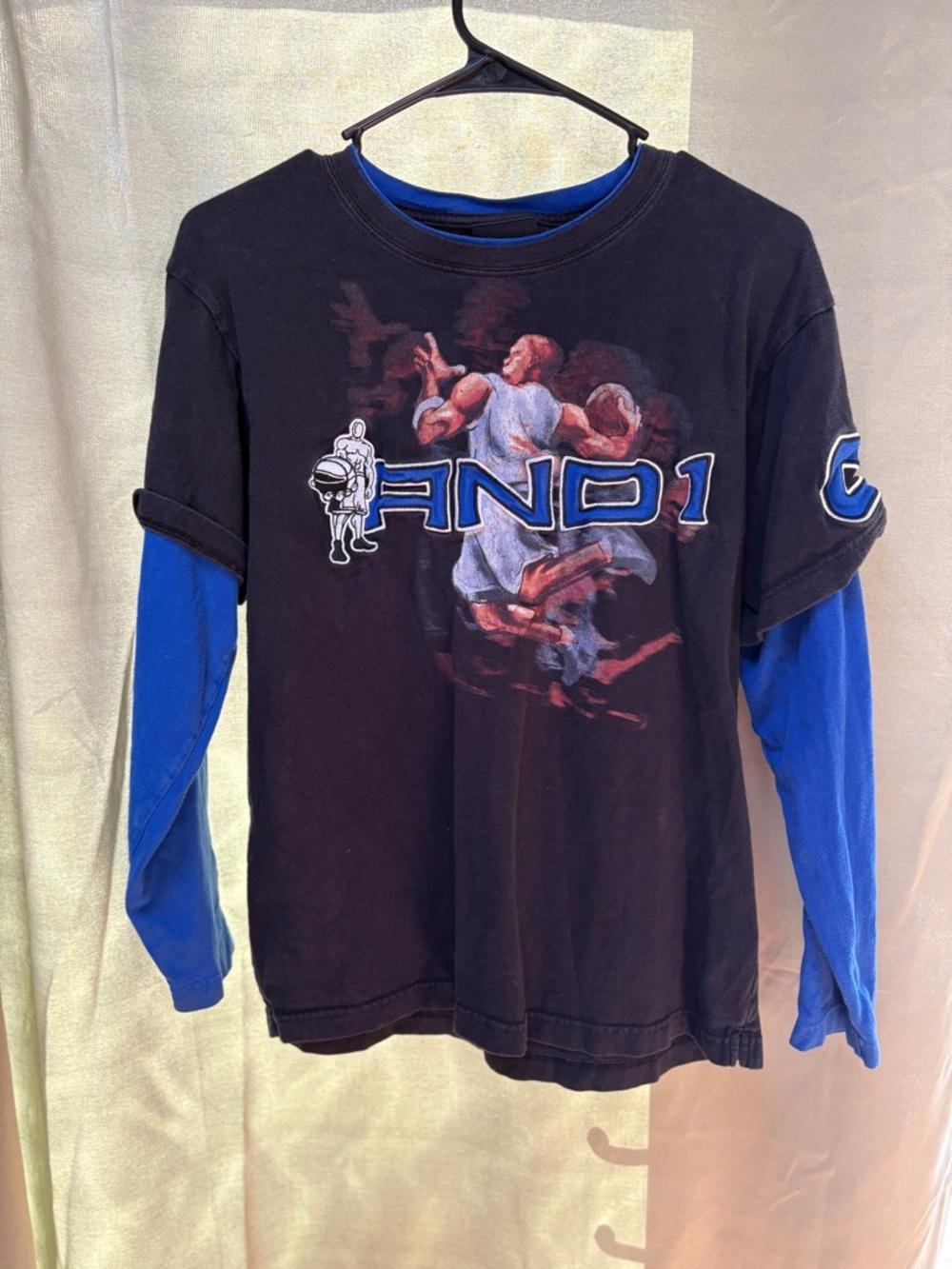 AND1 Y2K Layered Long Sleeve Shirt Boys 14/16 Basketball Graphic Tee Streetwear